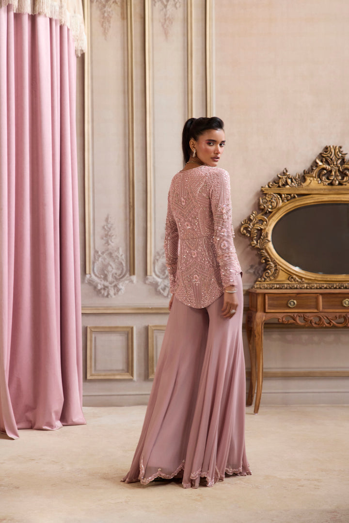 Champagne Rose Peplum With Pants