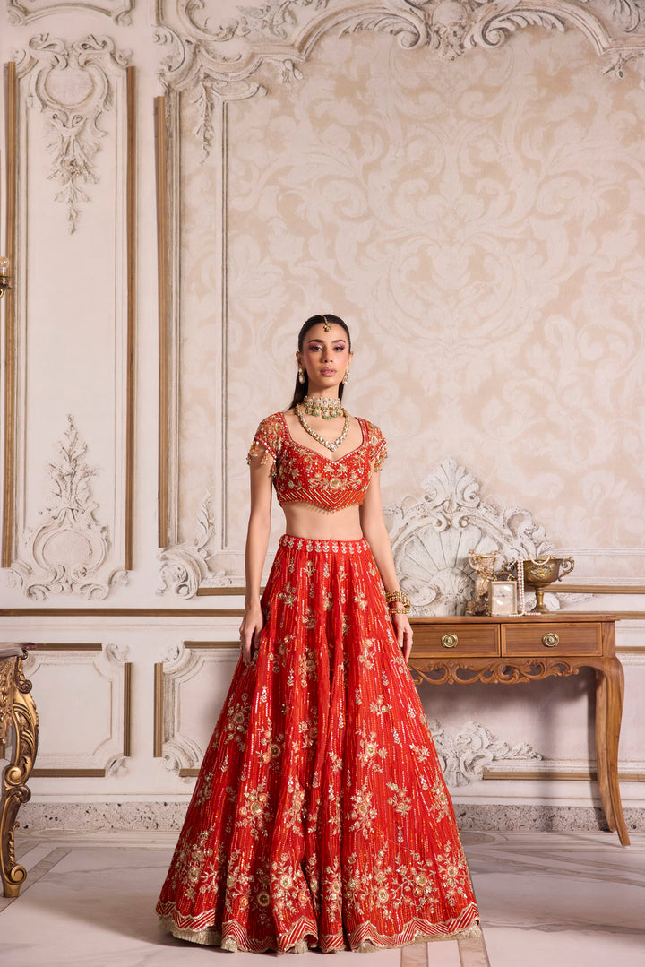 Rust Organza Lehenga