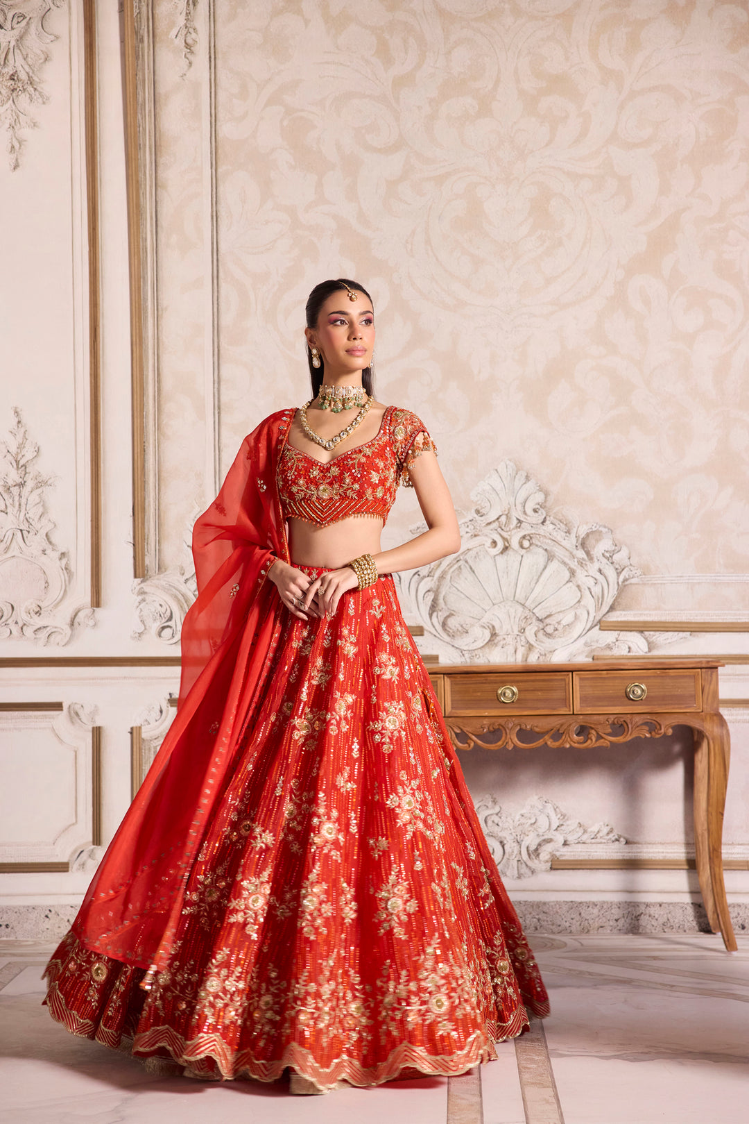 Rust Organza Lehenga