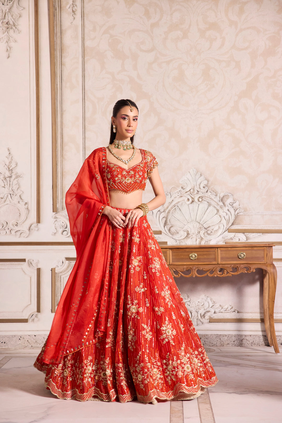 Rust Organza Lehenga