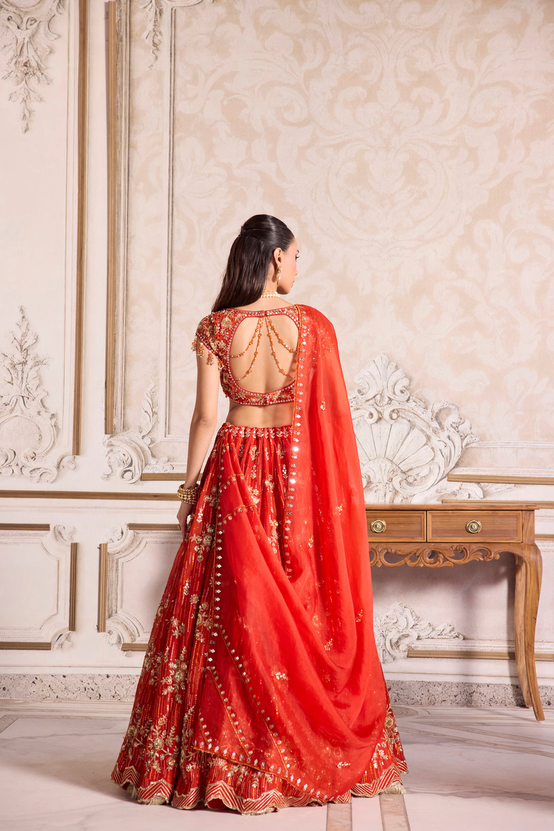 Rust Organza Lehenga