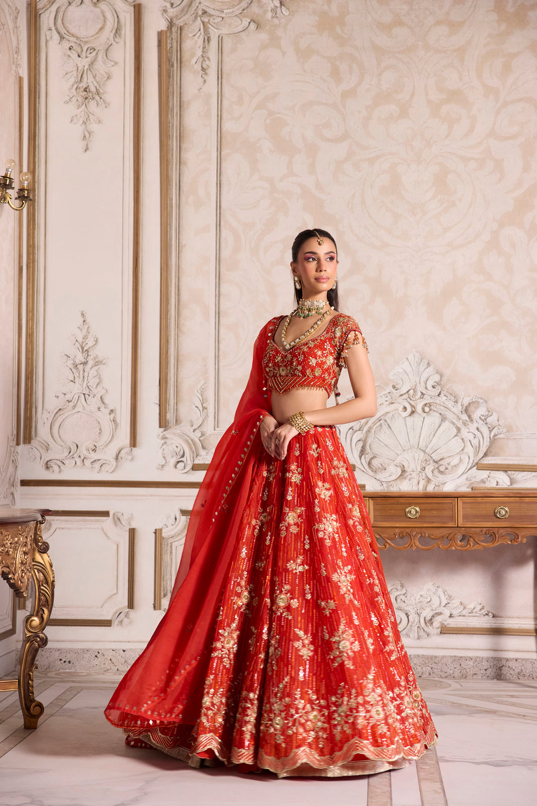 Rust Organza Lehenga