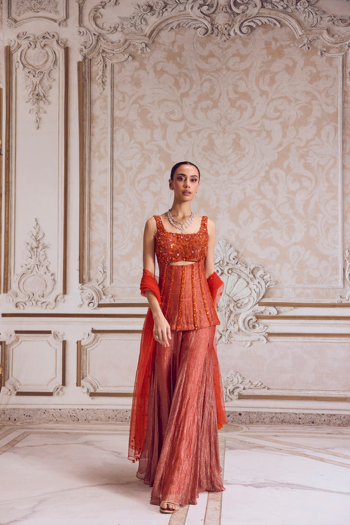 Rust Crushed Tissue Corset And Sharara