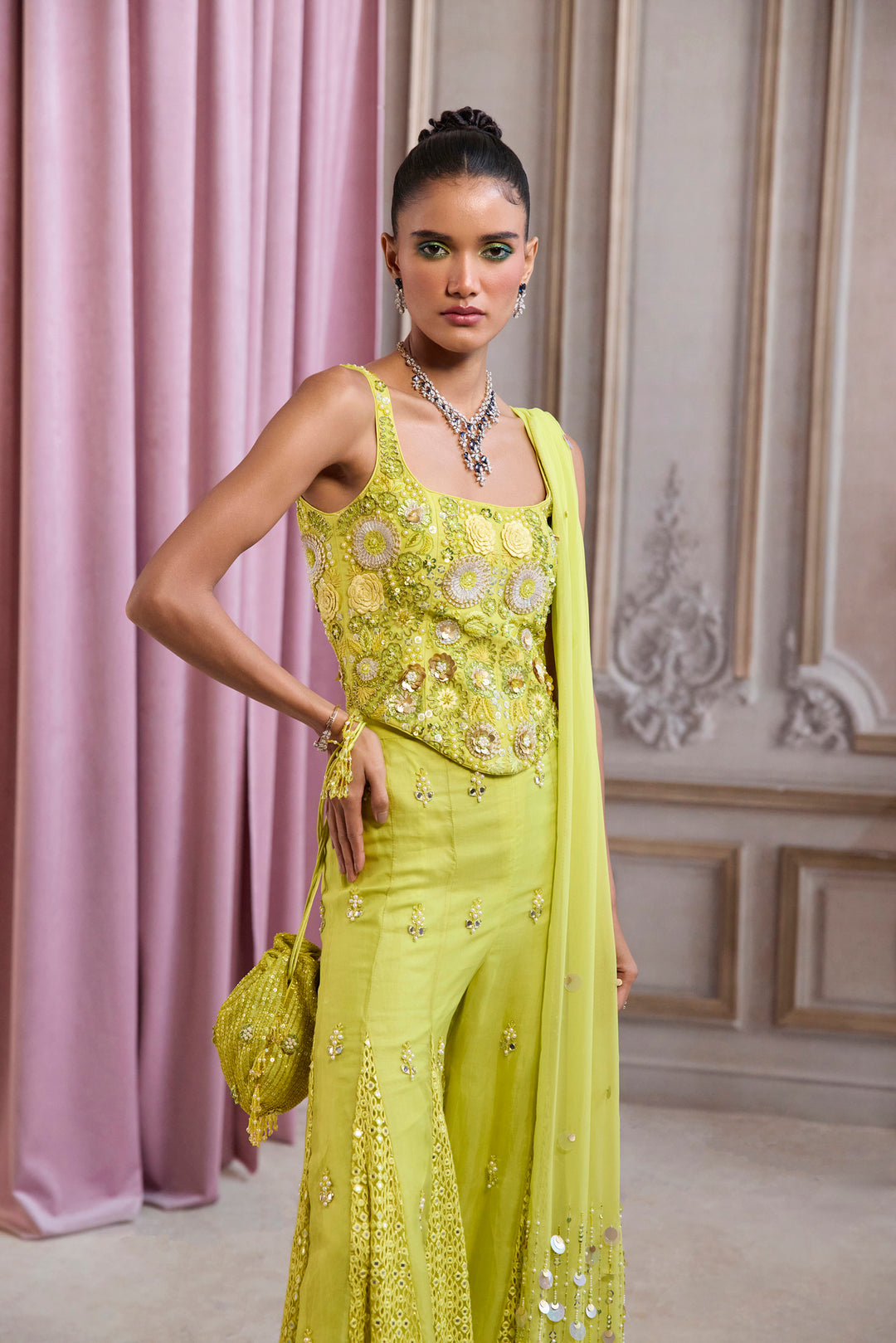 Neon Green Corset With Sharara