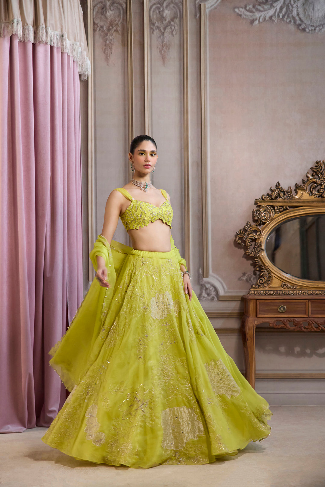Neon Green Organza Lehenga