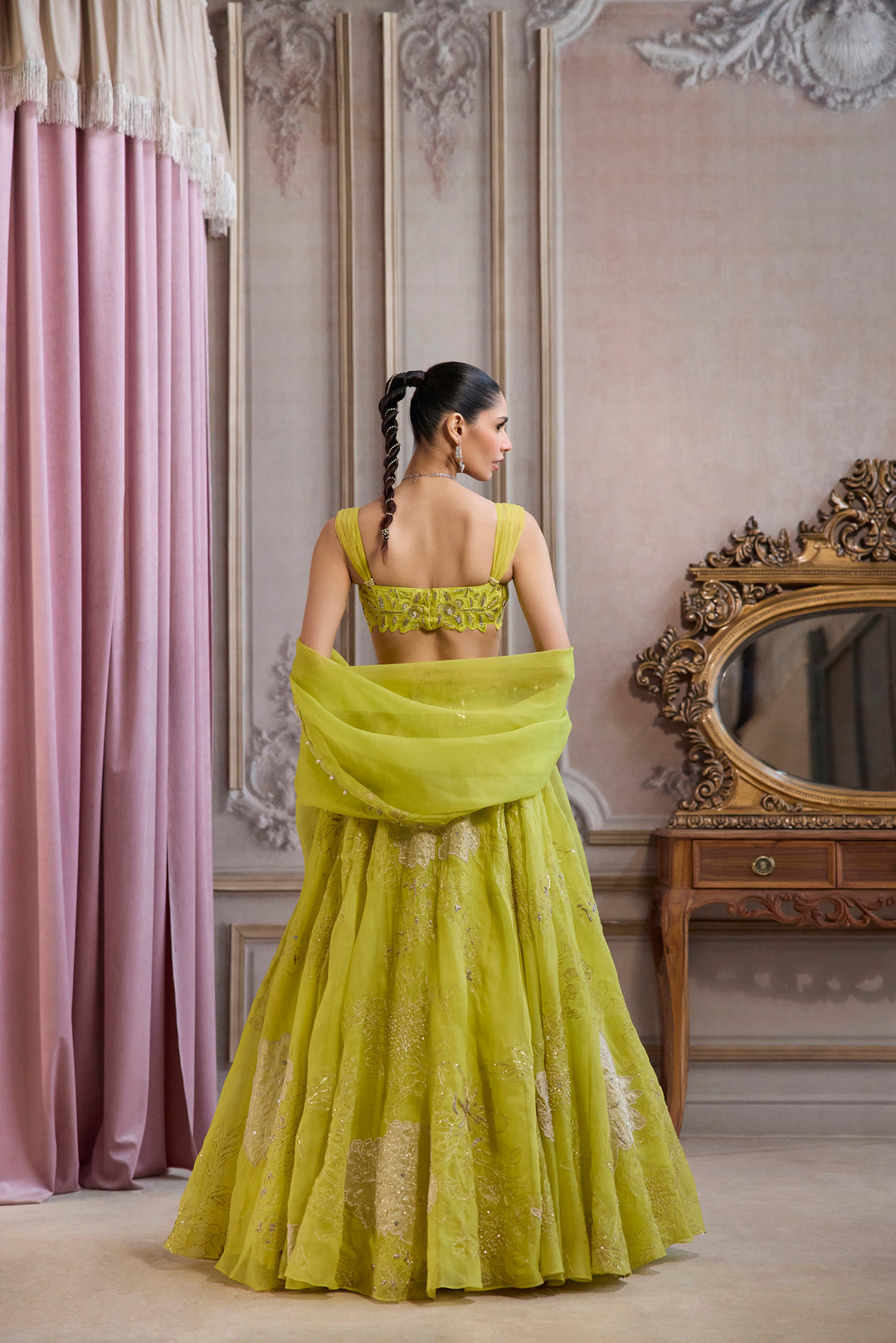 Neon Green Organza Lehenga