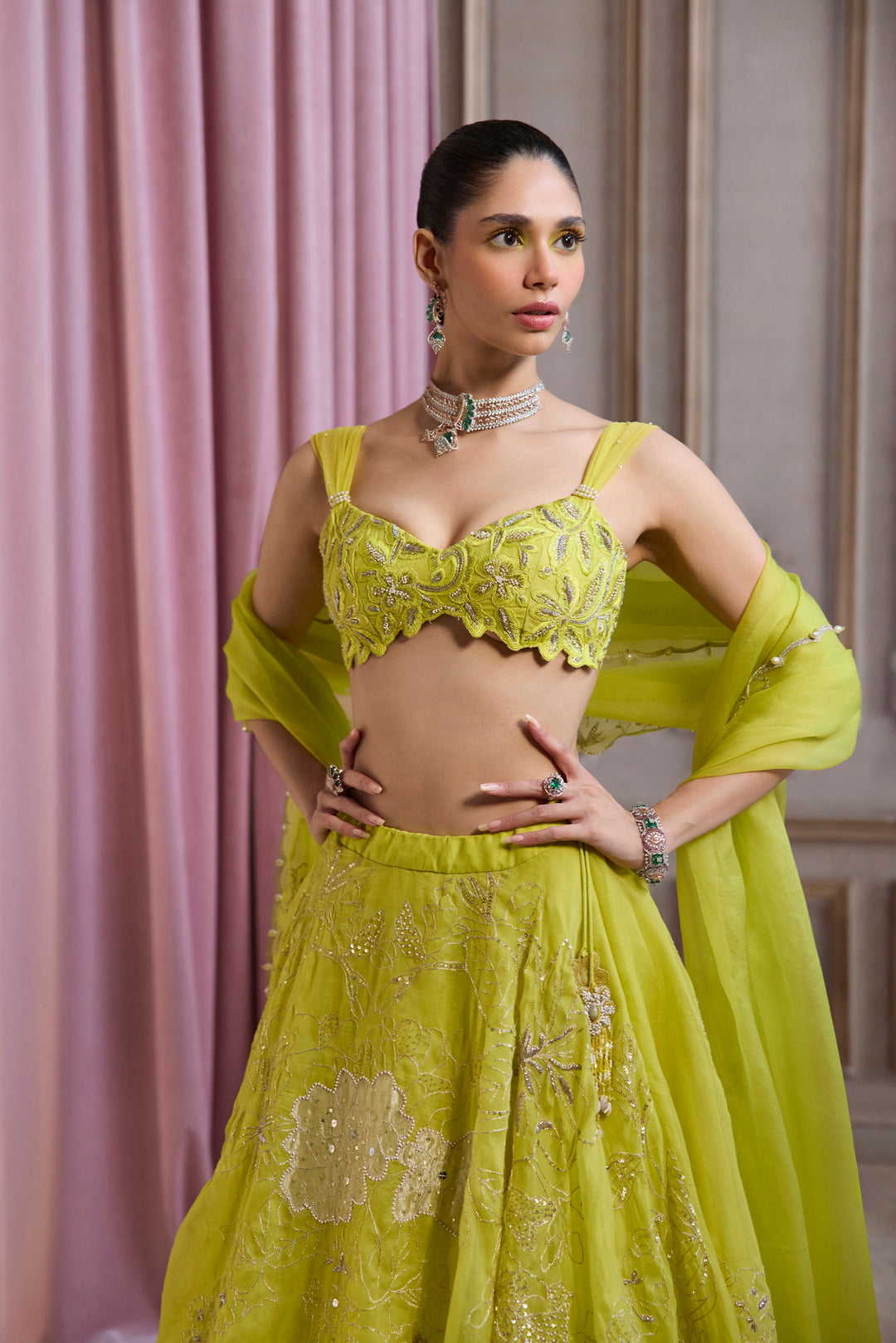Neon Green Organza Lehenga