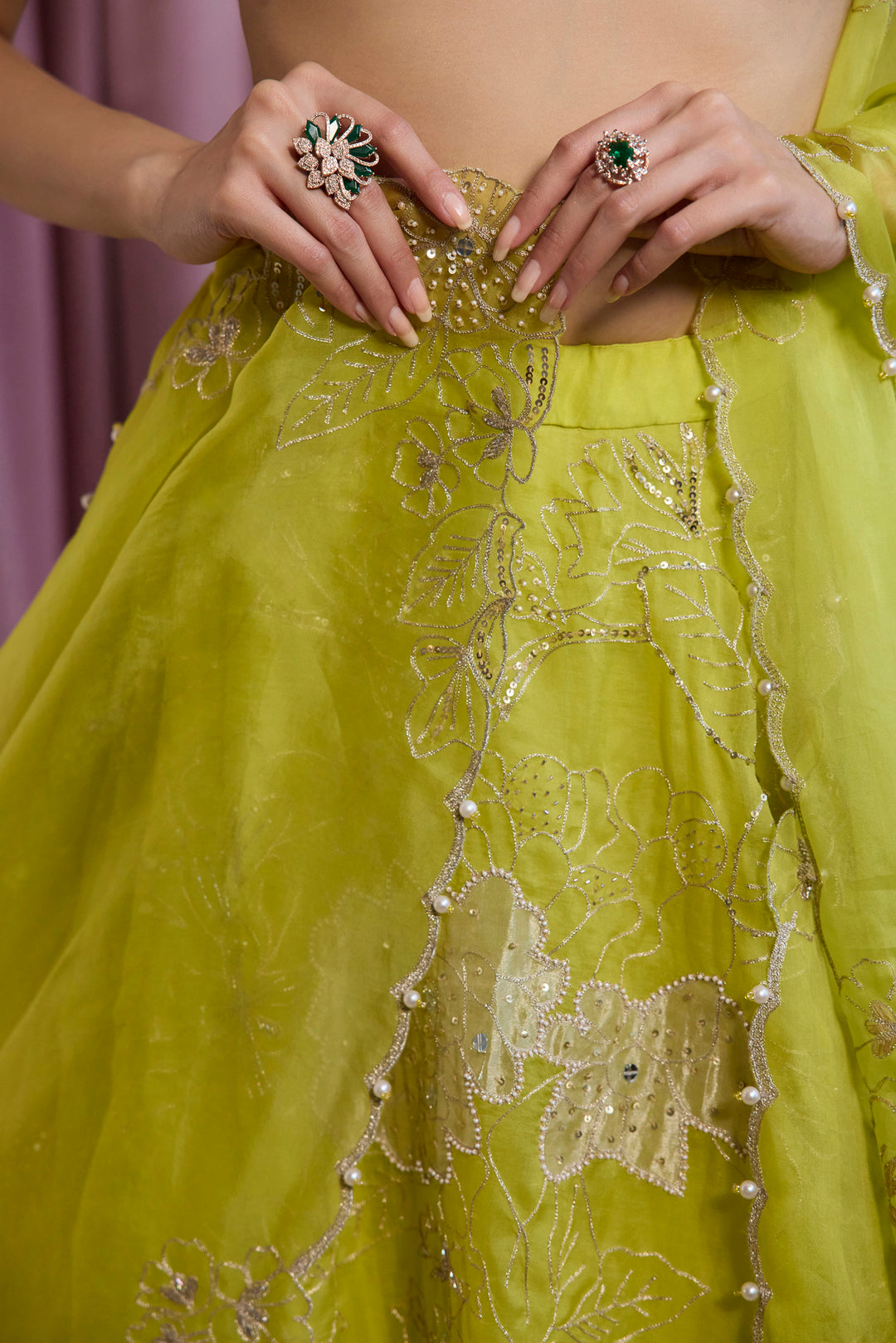 Neon Green Organza Lehenga