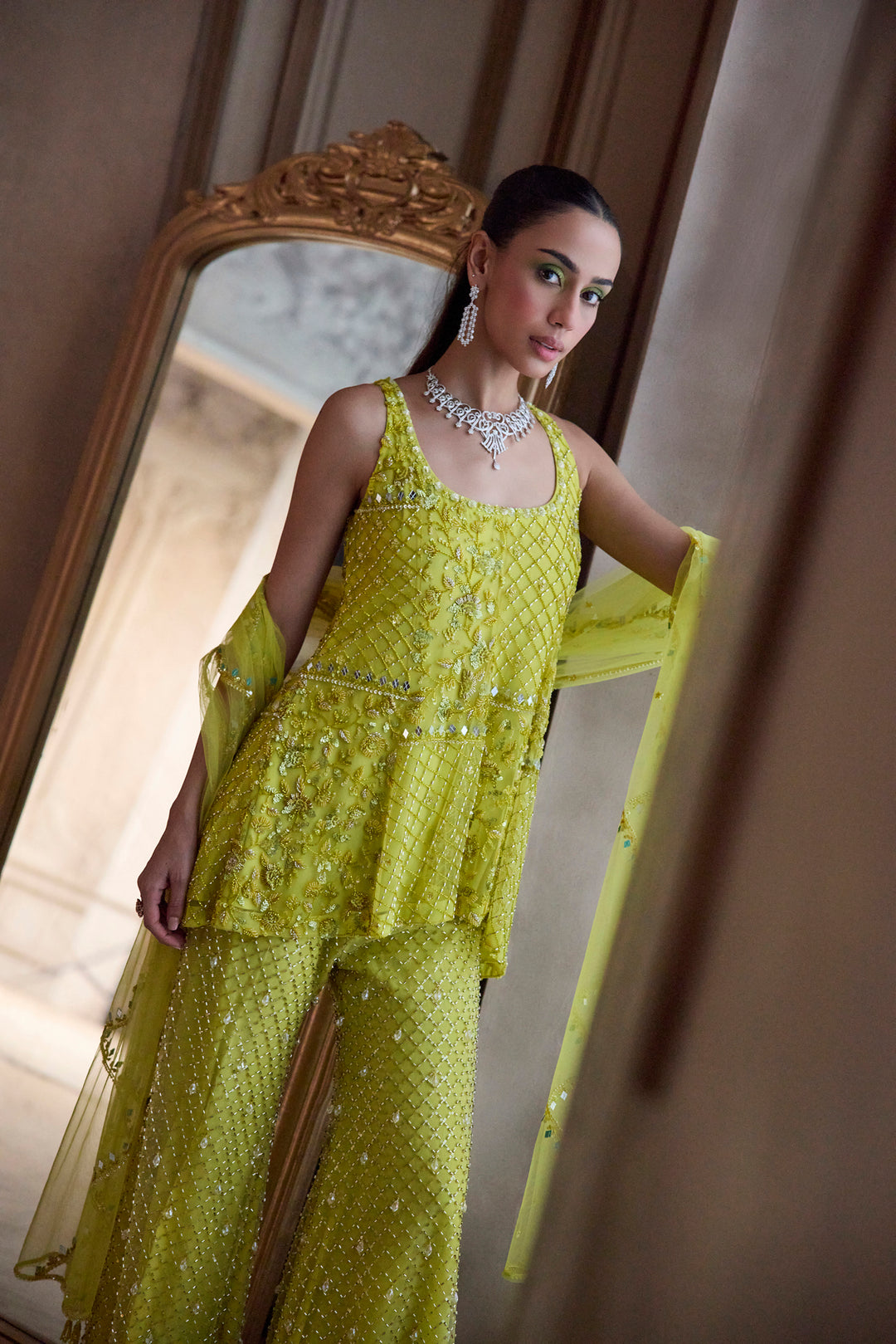 Neon Green Short Kurta And Pants