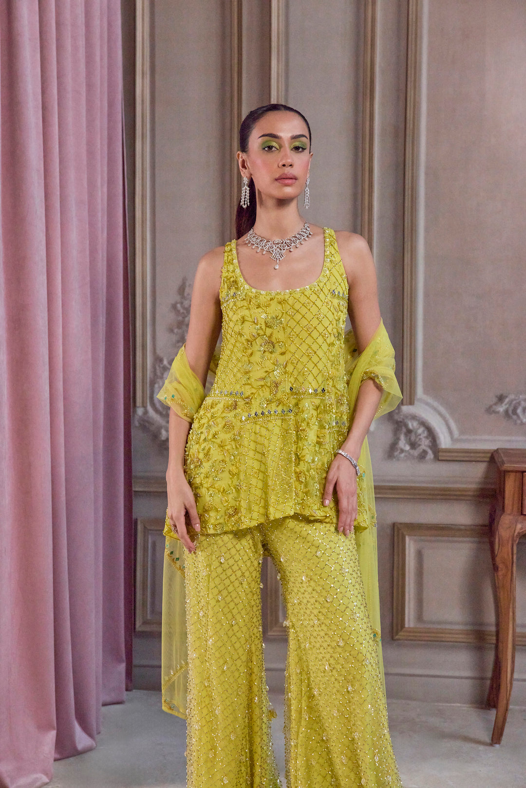 Neon Green Short Kurta And Pants