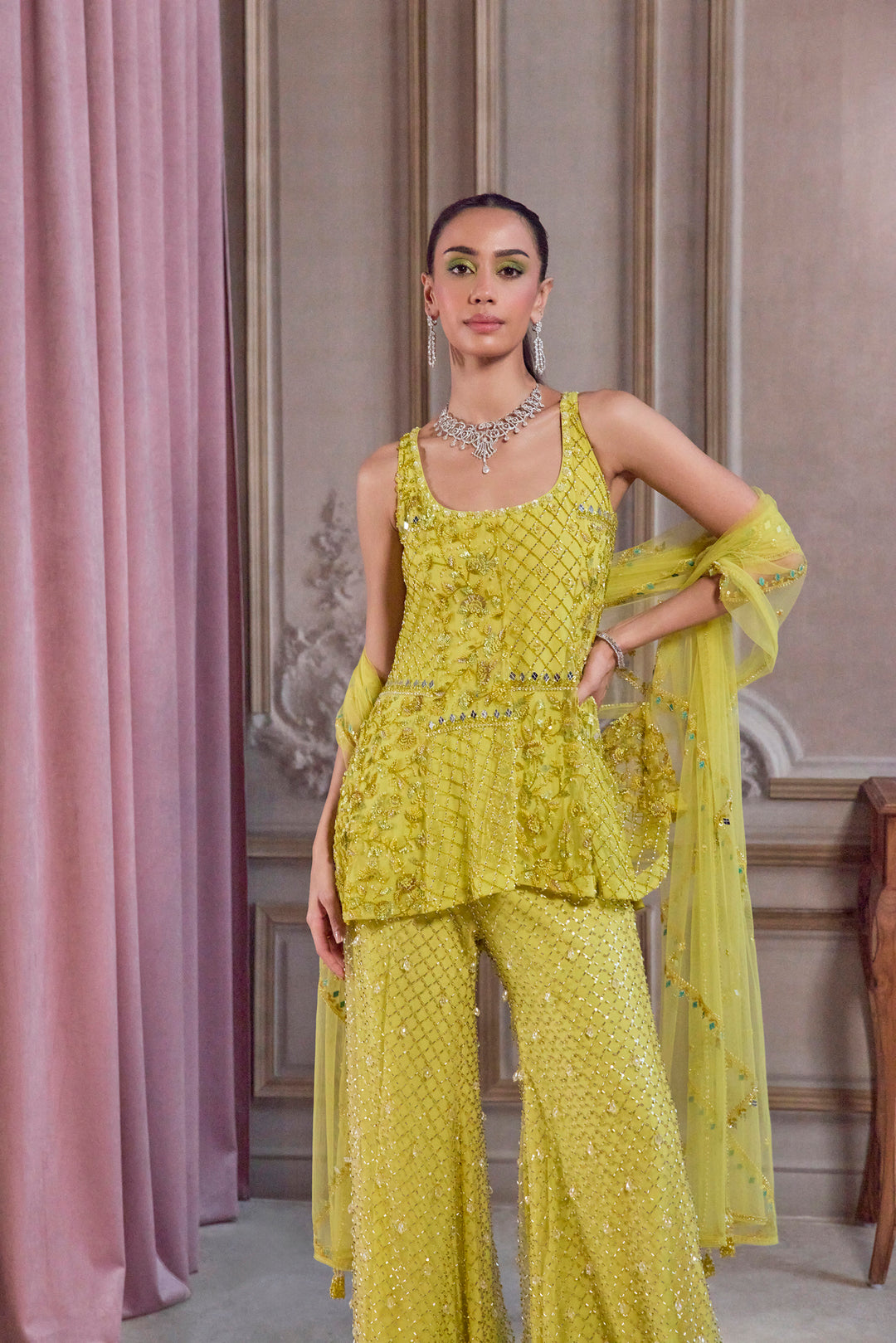 Neon Green Short Kurta And Pants