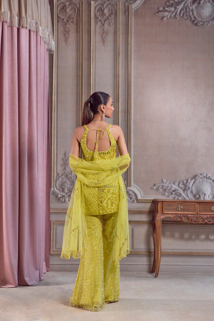 Neon Green Short Kurta And Pants