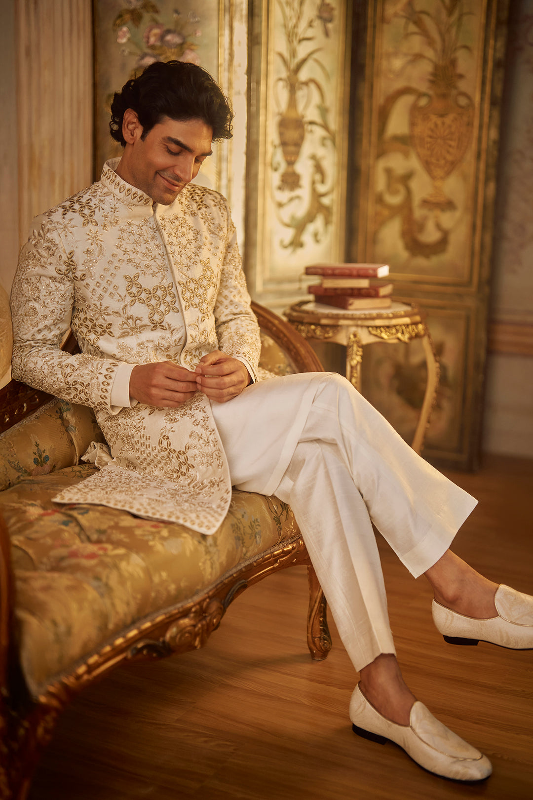 Ivory Gold Sherwani Set