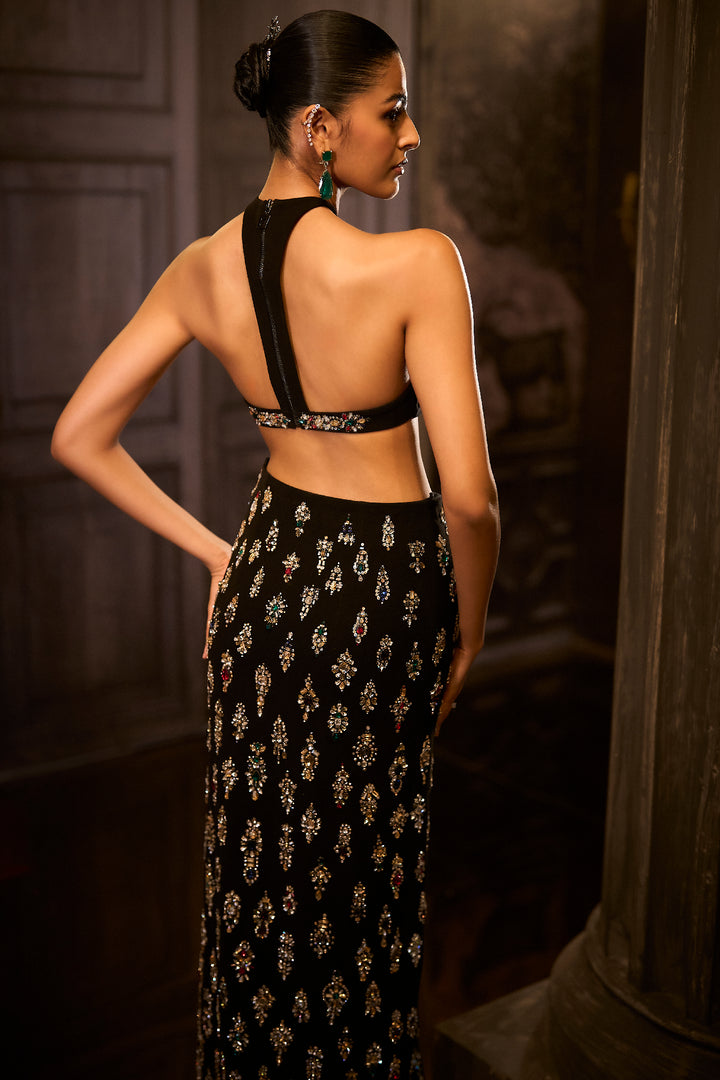 Black Crystal Skirt Set