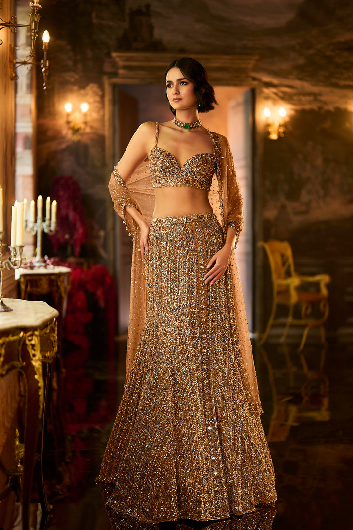 Antique Gold Crystal Fit & Flare Skirt Set