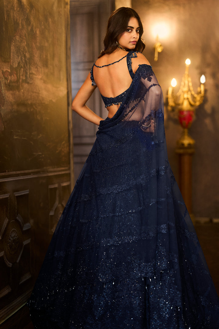 Navy Crystal Lehenga Set