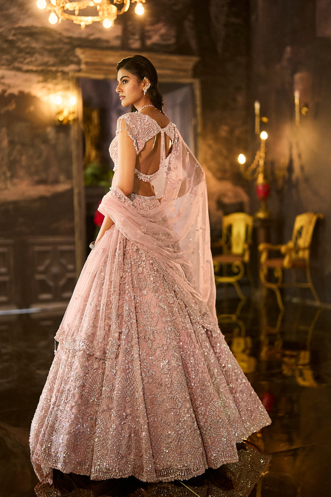 Dusty Peach Sequin Lehenga Set
