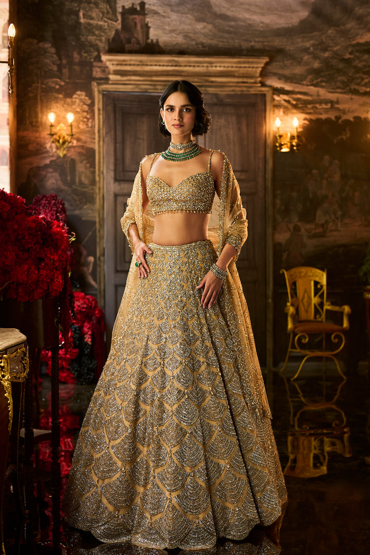 Gold Sequin & Crystal Lehenga Set