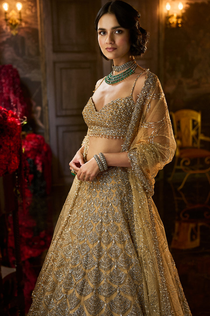 Gold Sequin & Crystal Lehenga Set