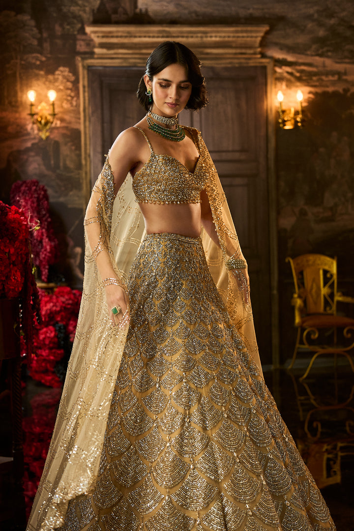Gold Sequin & Crystal Lehenga Set