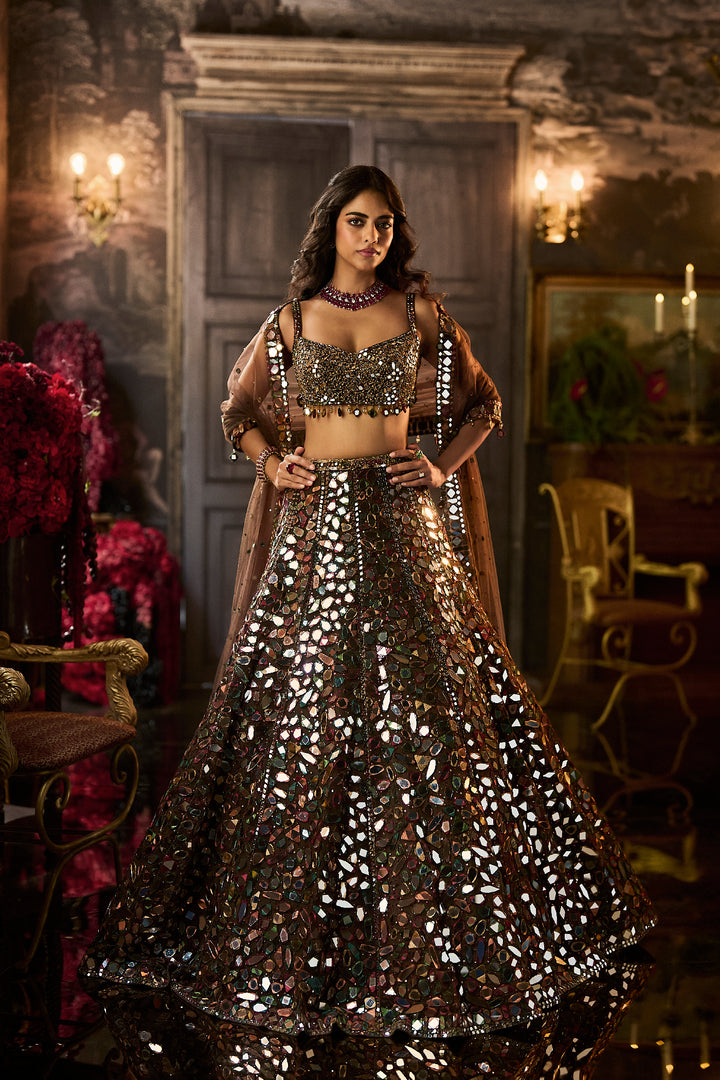 Multi - Coloured Mirror Work Lehenga Set
