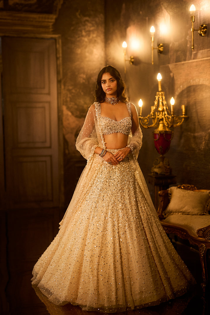 Butter Cream Pearl Lehenga Set