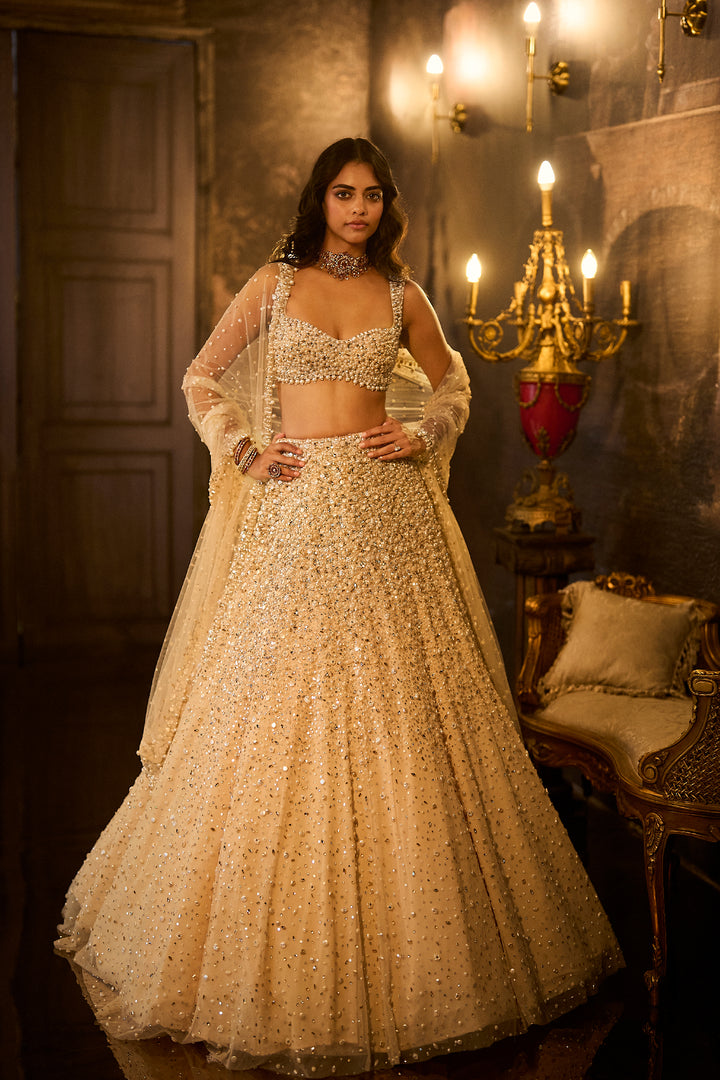 Butter Cream Pearl Lehenga Set