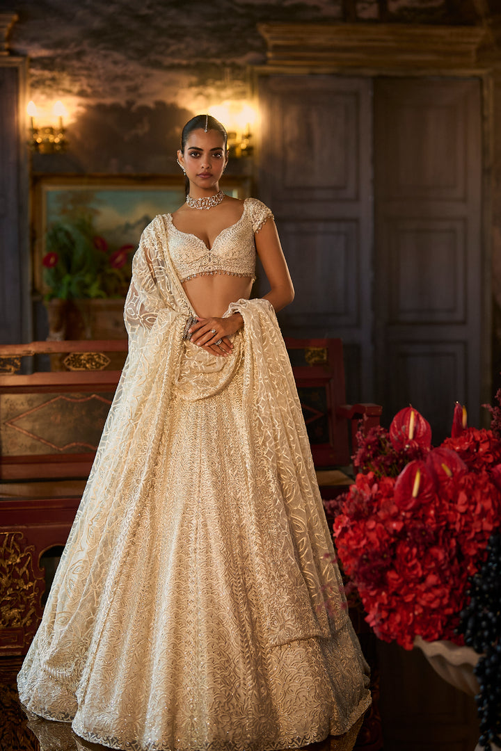 Ivory Crystal Lehenga Set