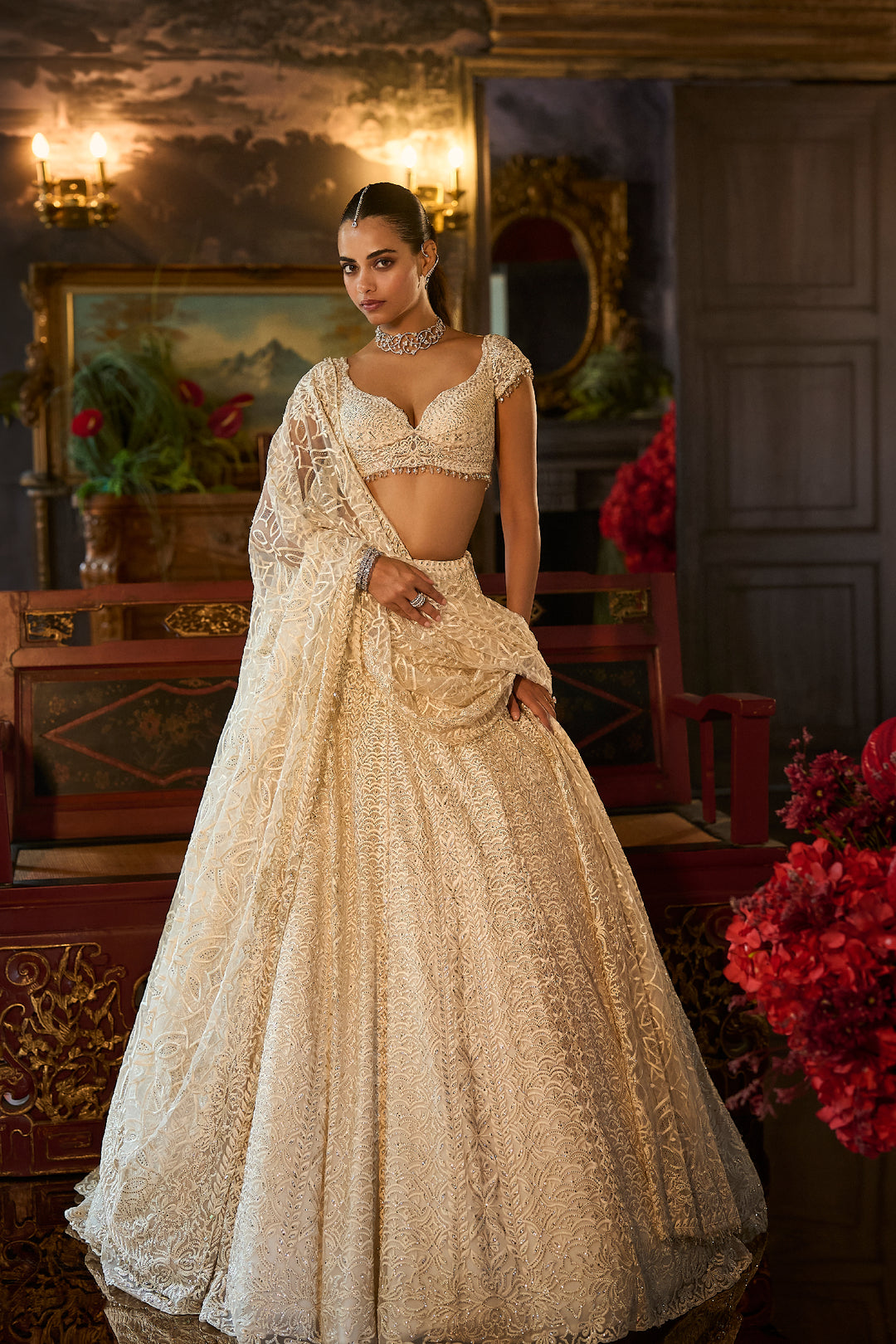 Ivory Crystal Lehenga Set