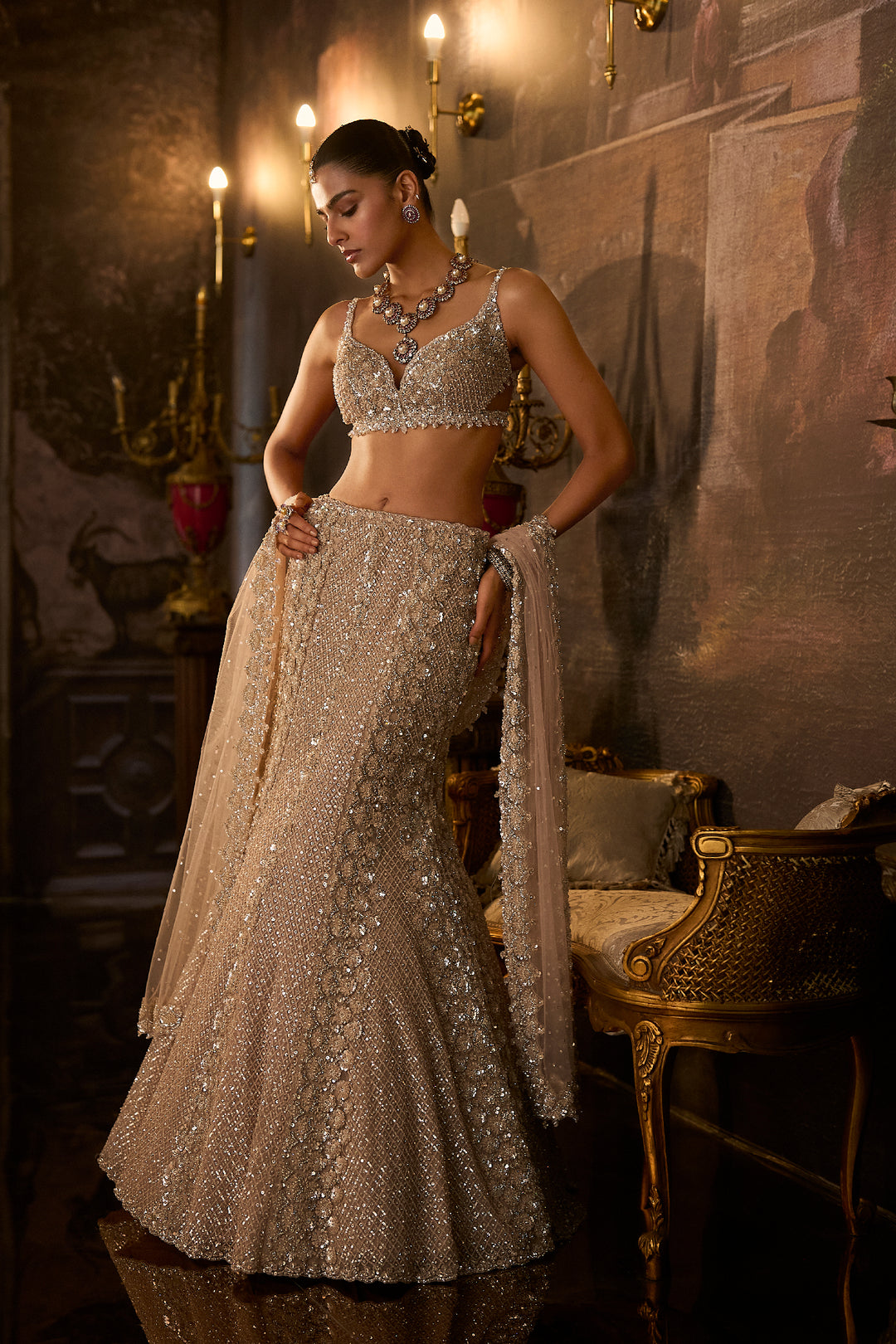 Champagne Fit & Flare Skirt Set