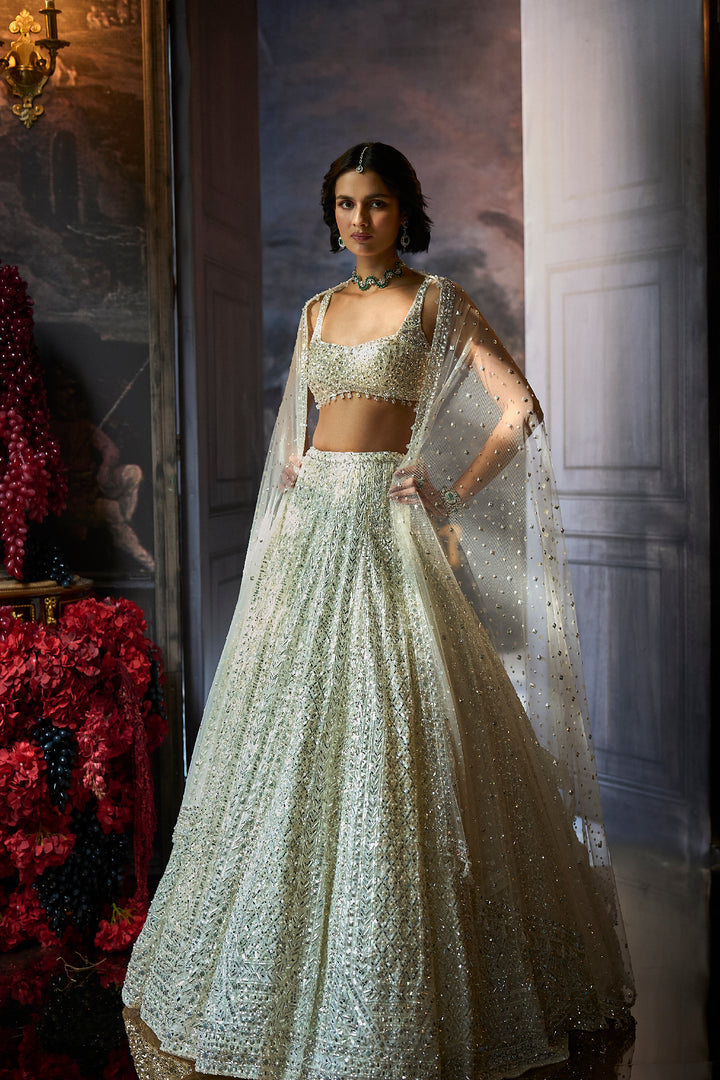 Milky White Sequin Lehenga Set