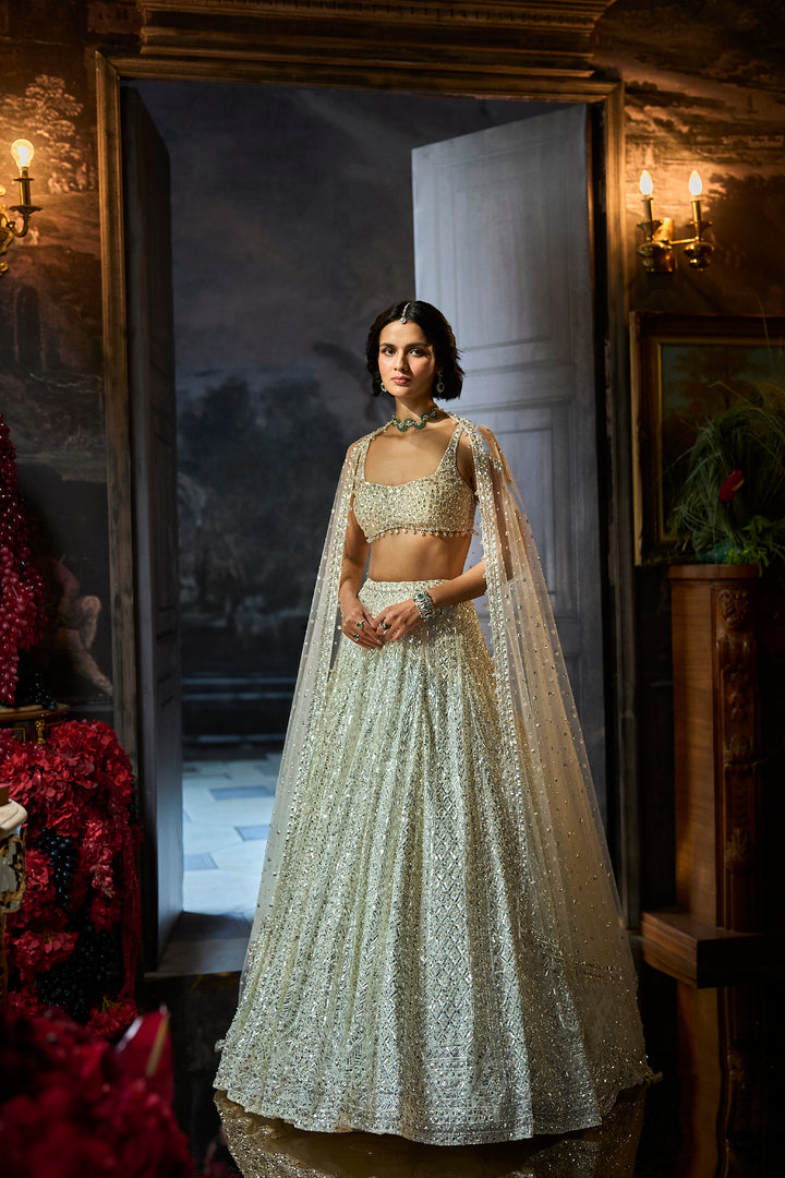 Milky White Sequin Lehenga Set