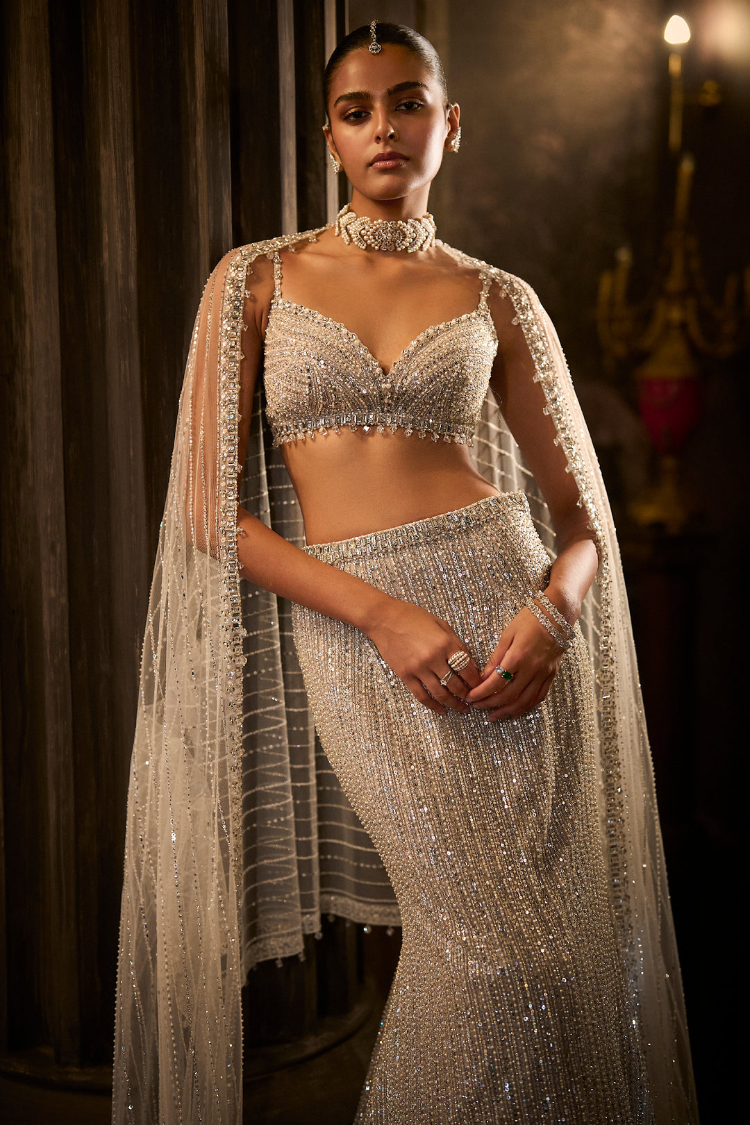 Silver Fit & Flare Trail Skirt Set
