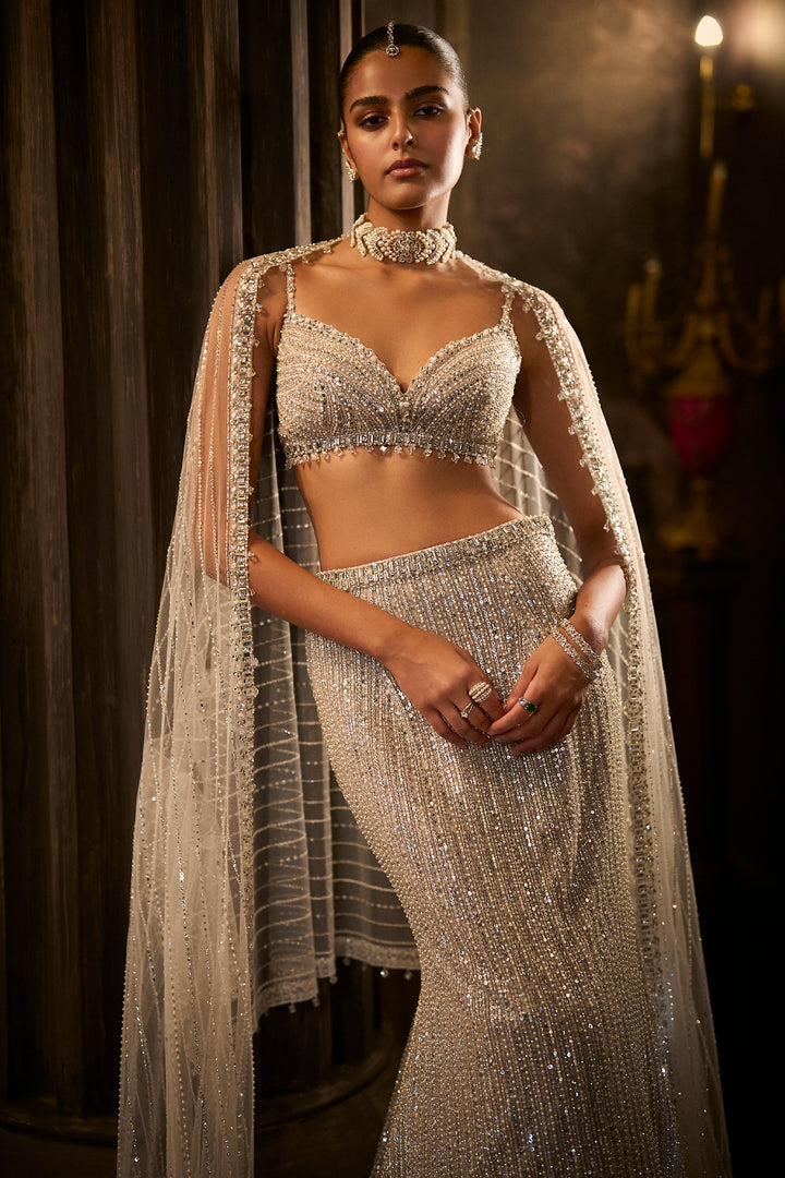 Silver Fit & Flare Trail Skirt Set