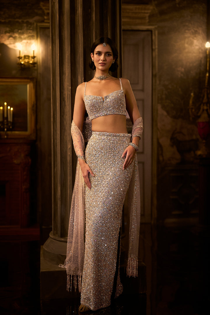 Silver Gold Crystal Skirt Set
