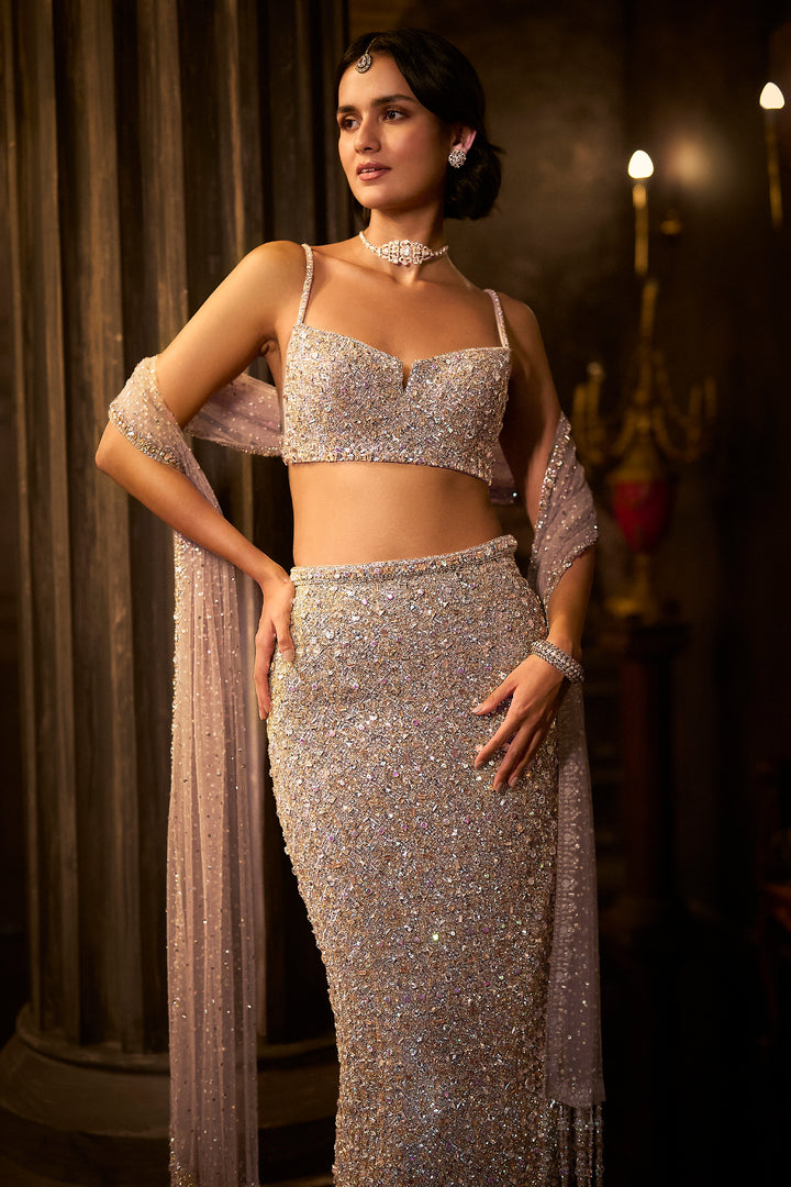 Silver Gold Crystal Skirt Set