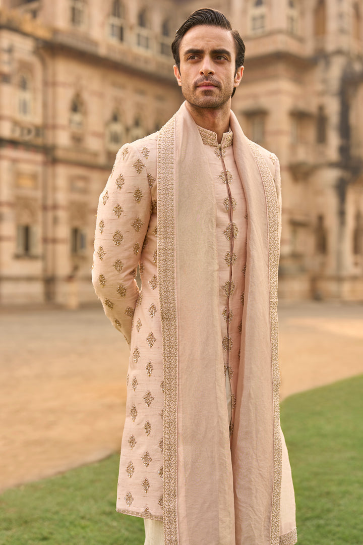 Powder Peach Dori Sherwani Set