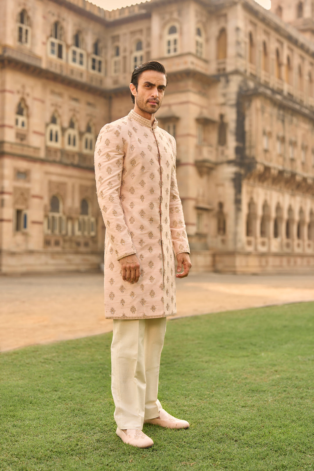 Powder Peach Dori Sherwani Set