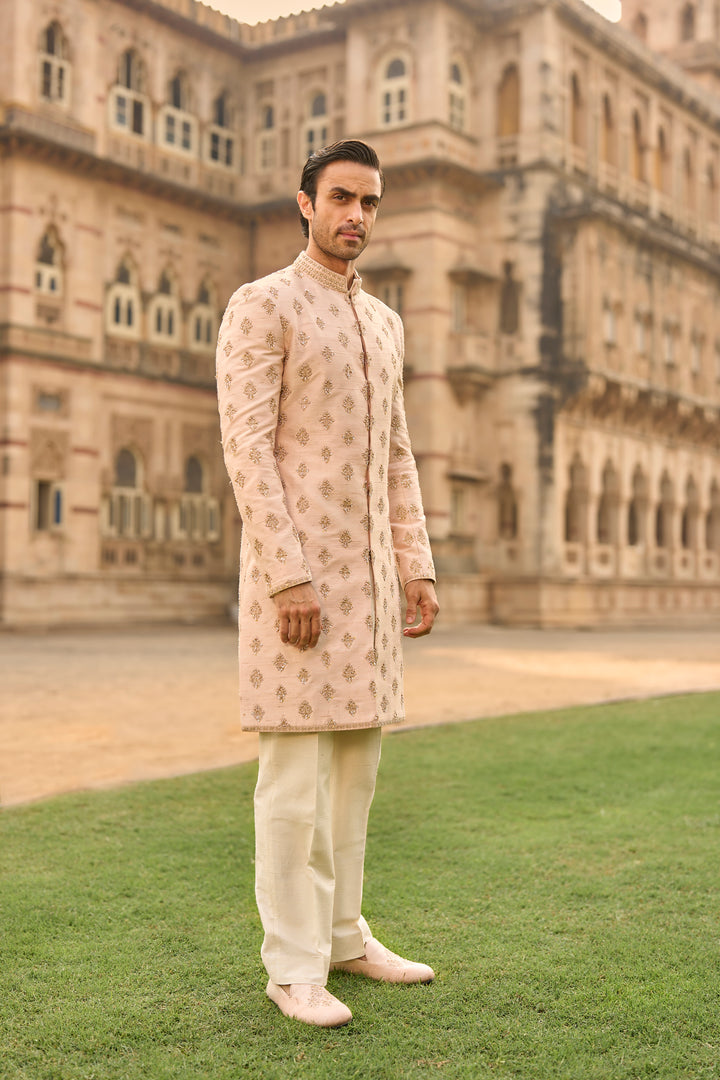 Powder Peach Dori Sherwani Set