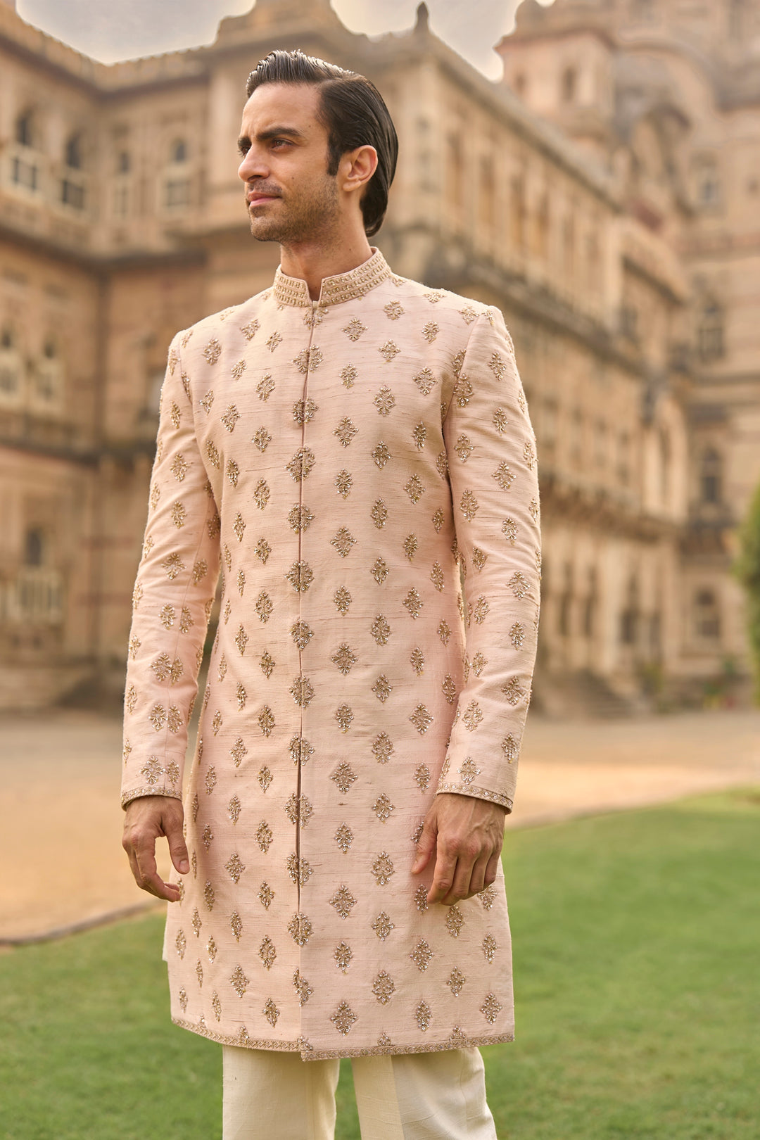 Powder Peach Dori Sherwani Set