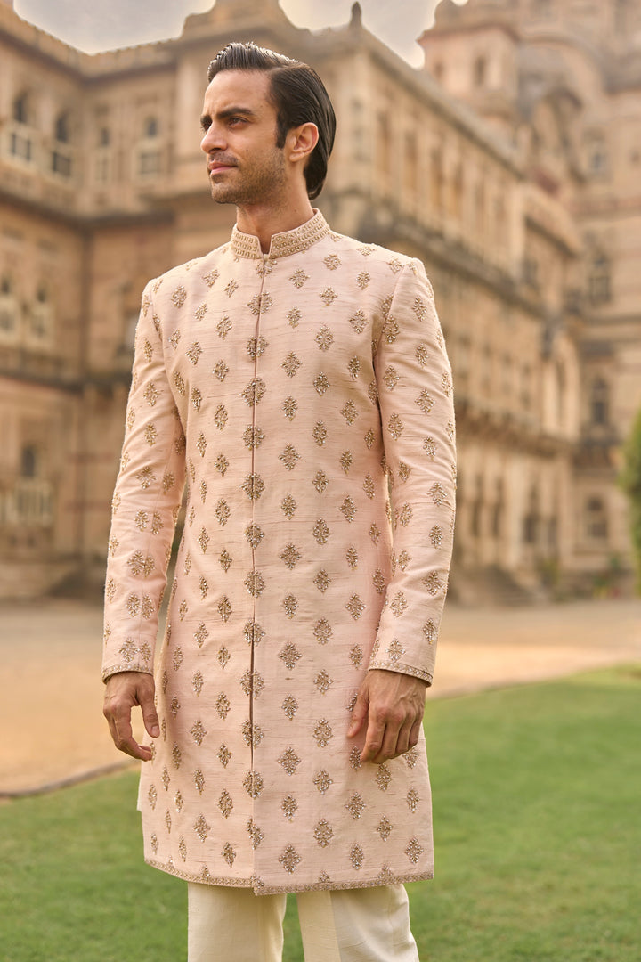 Powder Peach Dori Sherwani Set
