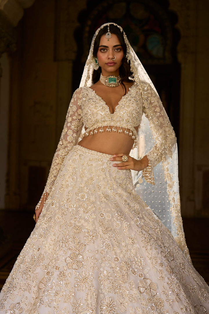 Ivory Gold Sequin Lehenga Set