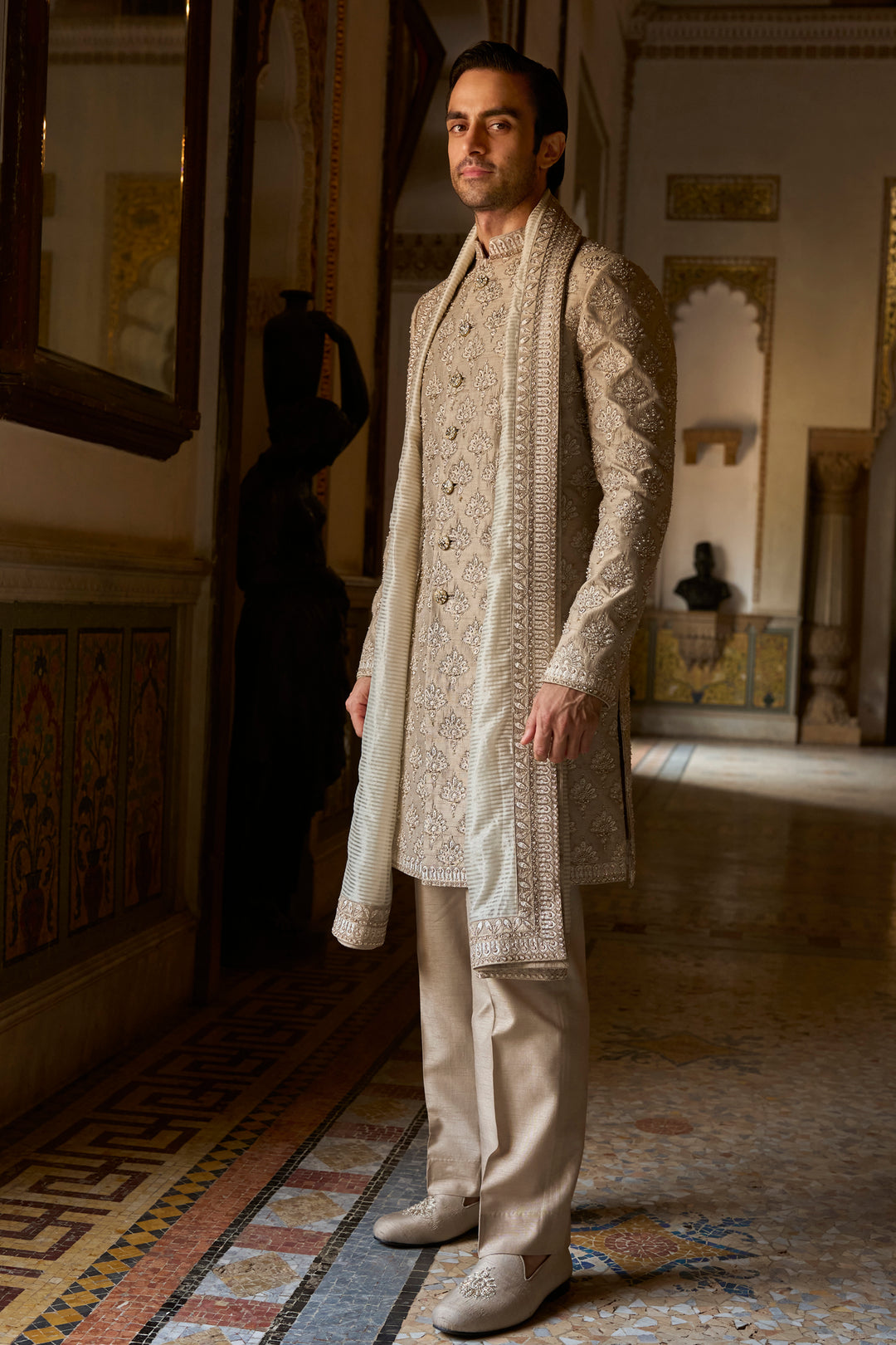 Ash Grey Sherwani Set