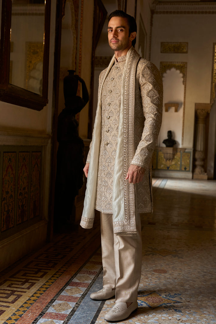 Ash Grey Sherwani Set