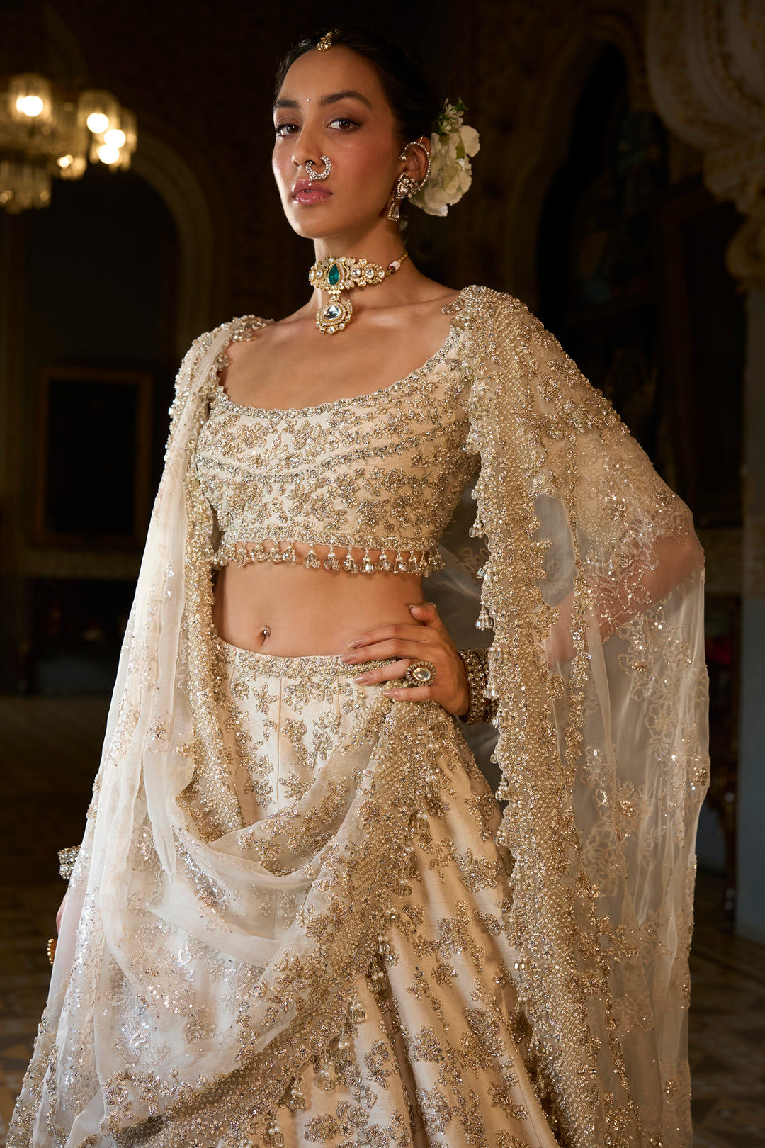 Beige Zardosi Lehenga Set