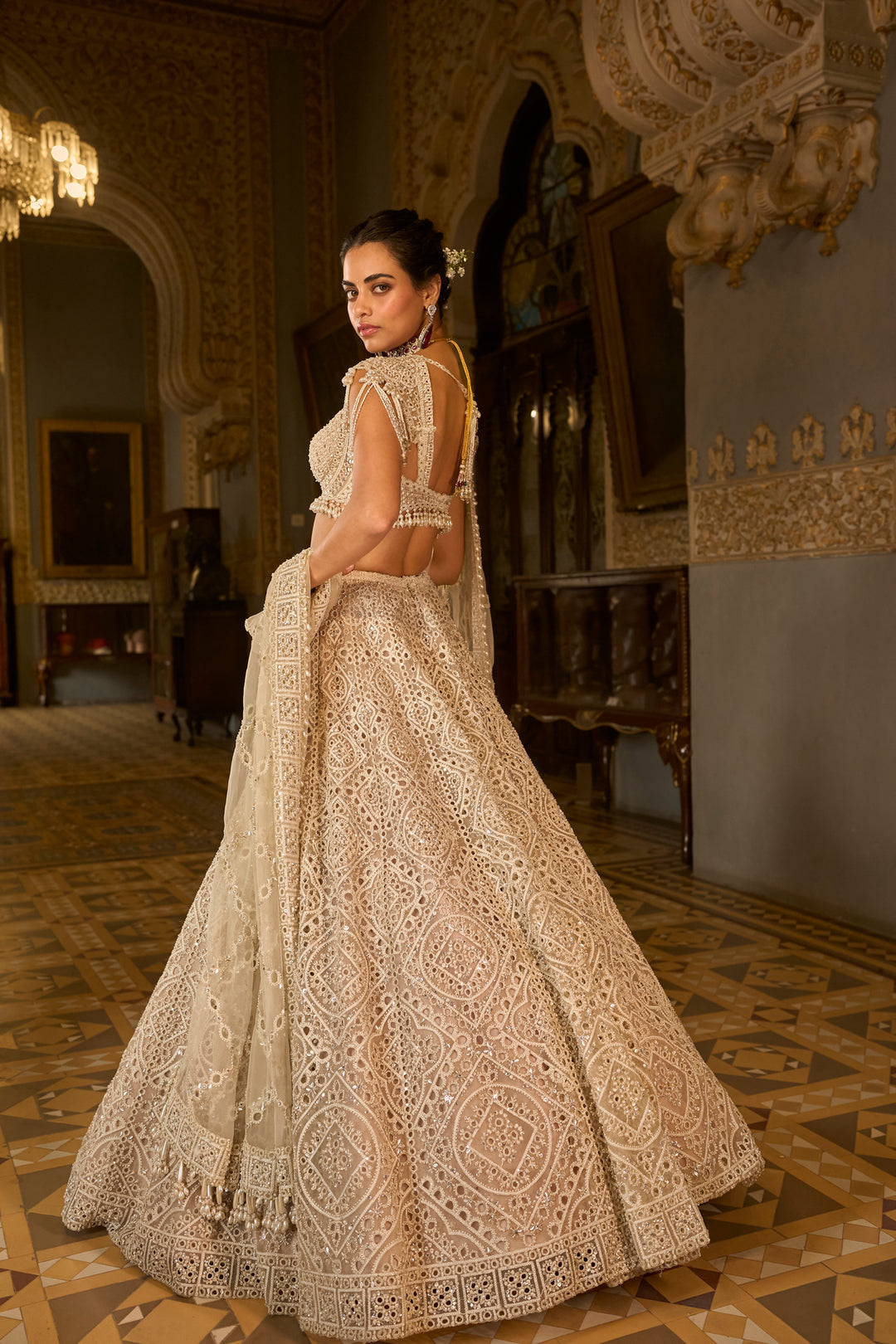 Dark Beige Thread Work Lehenga Set