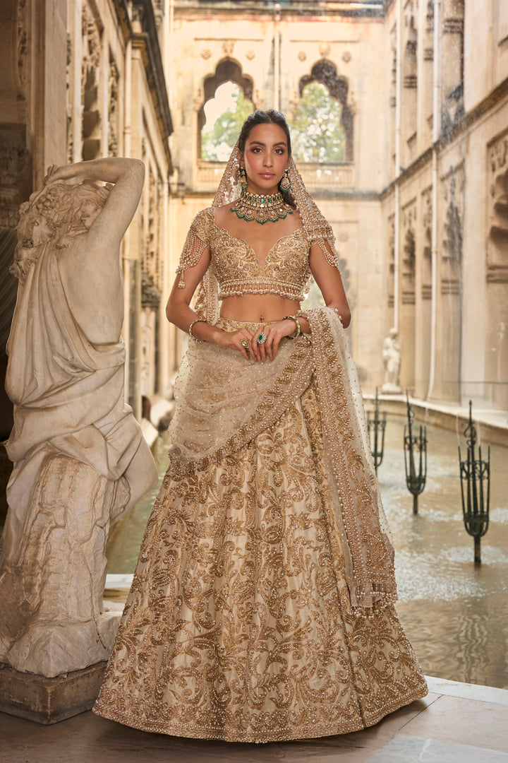 Beige & Gold Lehenga Set