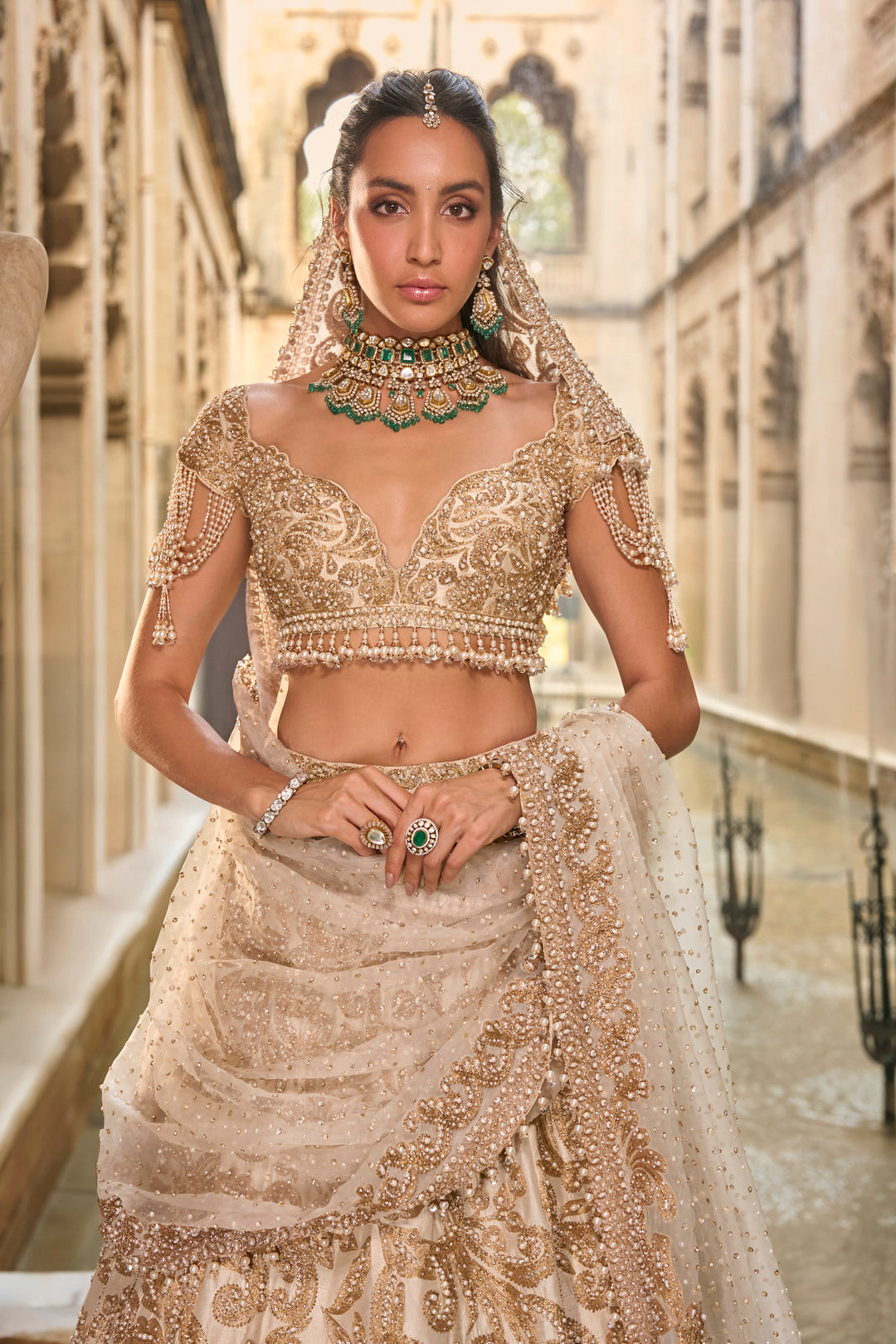 Beige & Gold Lehenga Set