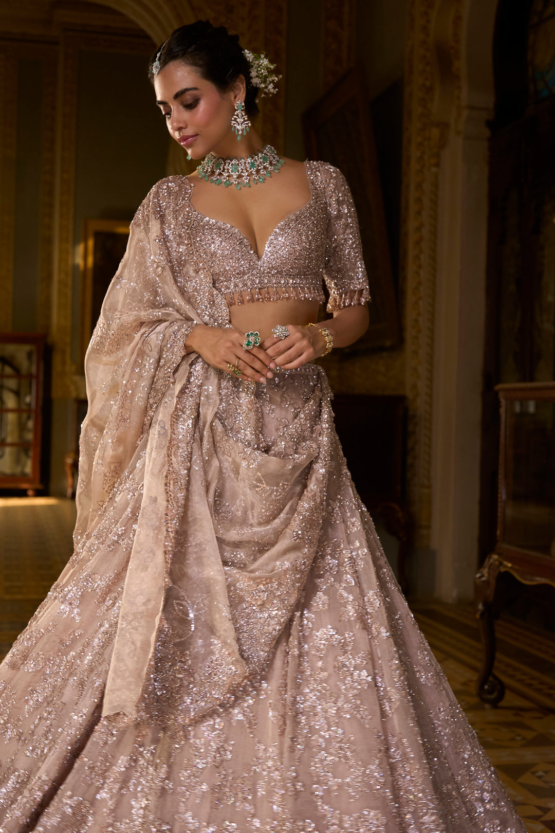 Rose Gold Tissue Lehenga Set