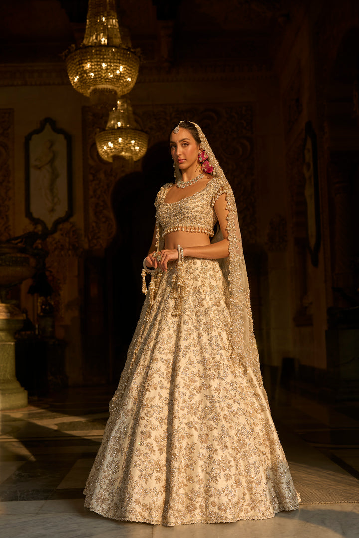 Ivory Gold Floral Zardosi Lehenga Set